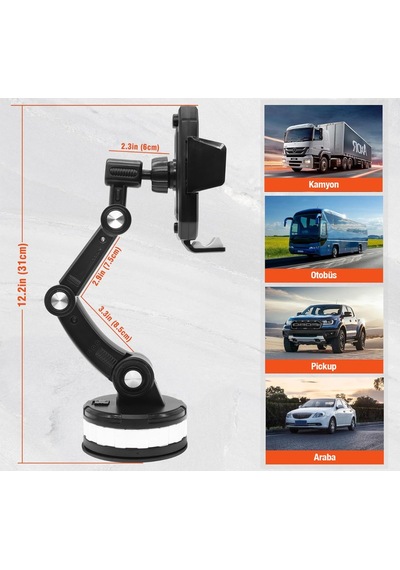 Araç Suv Kamyon Tır 360 Derece Ayarlanabilir Vantuzlu Telefon Tutucu Cz64339 1 Adet