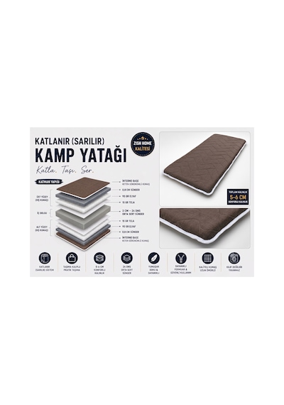 Kahverengi Taşınabilir Katlanır Yatak Karavan Kamp Yatağı Anne Yanı Yer Yatağı 80 X 200 Kahve