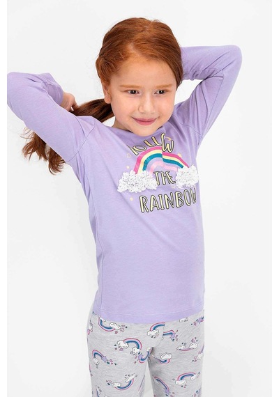Roly Poly 2455 Kız Çocuk Follow The Rainbow Lila Uzun Kol Pijama Takımı Lila