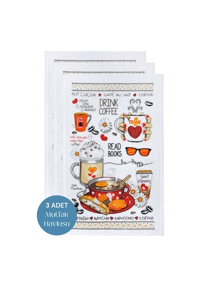 3lü Paket Baskılı Beyaz Mutfak Havlusu Modeli Read Books