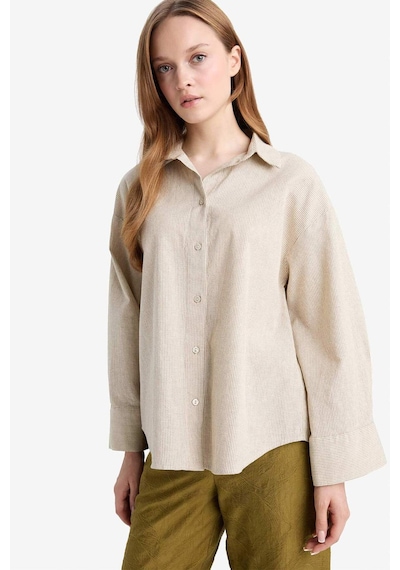 DeFacto Relax Fit Keten Karışımlı Uzun Kollu Gömlek E4556AX25SPBG722