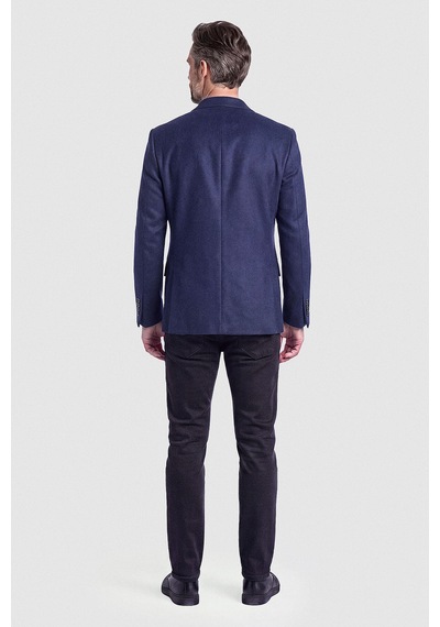 Bisse Lacivert Süet Dokulu Düğmeli Blazer Ceket Pck26k26203 K39