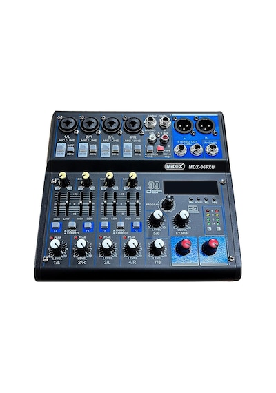 Midex Mdx-06fxu Ses Mikseri Stüdyo Kayıt İçin 6 Kanal Ses Kartlı 99 Dsp Efektli +48v-usb-bluetooth