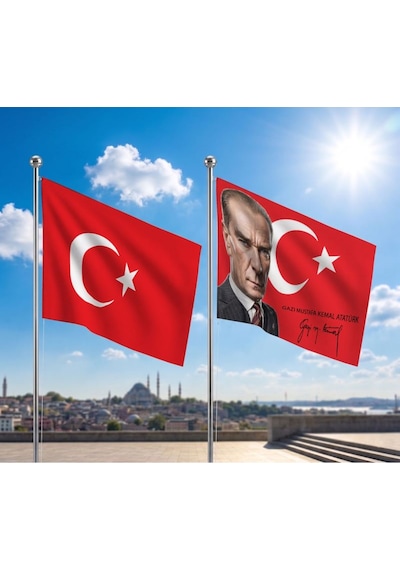 Atatürk İmzalı Bayrağı Ve Alpaka Kumaş Türk Bayrağı 2'li Set 70x105cm Diğer