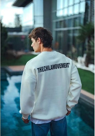 Modi Kışlık Bisiklet Yaka Oversize Baskılı Sweatshirt - Beyaz Açık Kahverengi - Beyaz