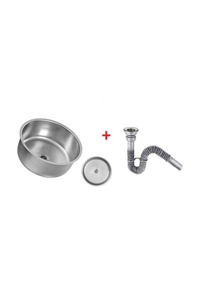 Ege Lux Q34 Yuvarlak Tezgah Altı Eviye + 430 Kalite Düz Küçük Kafa Sifon Set