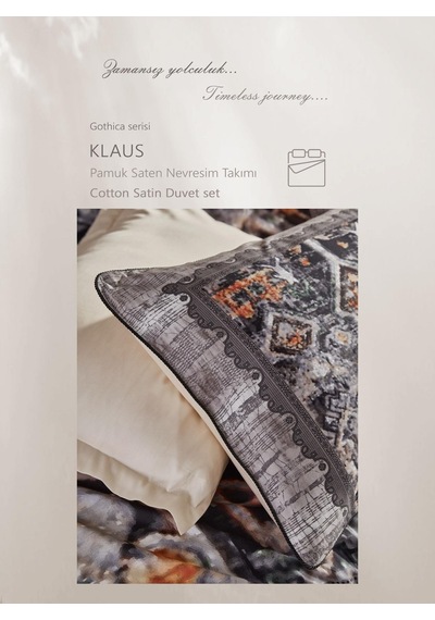 Clup Cotton Çift Kişilik Pamuk Saten Nevresim Takımı Klaus Gri Diğer