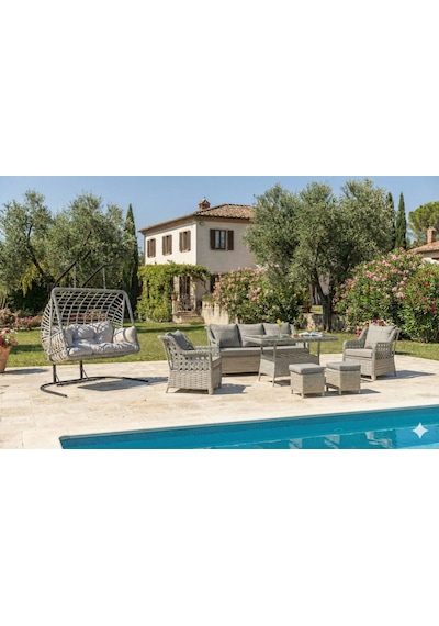 Lüks Rattan Görünümlü 7 Kişilik Bahçe Oturma Takımı Ve 2 Kişilik Salıncak Seti - Gri Minderli Teras Balkon Mobilyası Gri Lüks Rattan Görünümlü 7 Kişilik Bahçe Oturma Takımı Ve 2 Kişilik Salıncak Seti - Gri Minderli Teras Balkon Mobilyası Gri