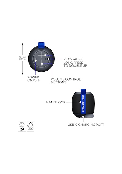 Ultimate Ears Wonderboom Play Taşınabilir Su Geçirmez Bluetooth Hoparlör Siyah