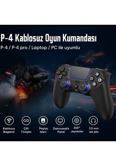 Ps-4 İçin Kablosuz Kontrol Cihazı Çift Titreşimli Rgb Led Gamepad