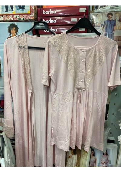 Nehir 2036 Pudra Hamile Lohusa 3lü Pijama Sabahlık Takım