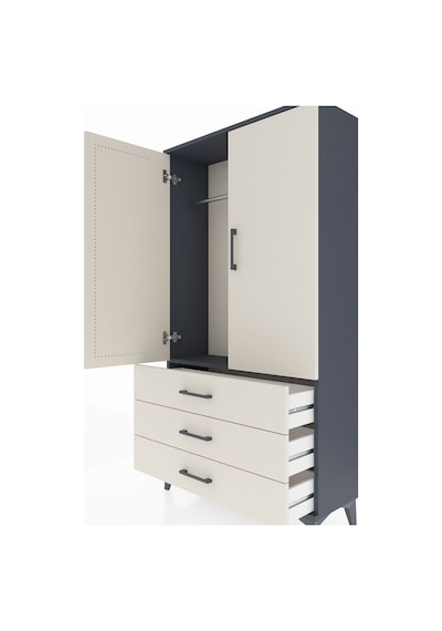 Arges Dolap Tek Raflı 3 Çekmeceli Tek Askılı 88x30x163 Antrasit-aytaşı Antrasit