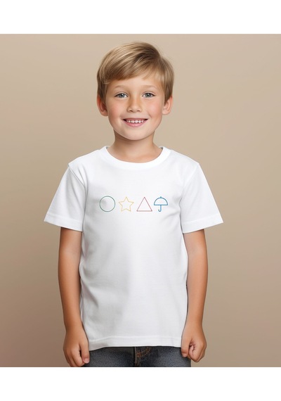 Squid Game Şemsiye Yıldız Daire Baskılı Bisiklet Yaka Beyaz Tişört/t-shirt- Tek Adet Fiyatıdır Beyaz