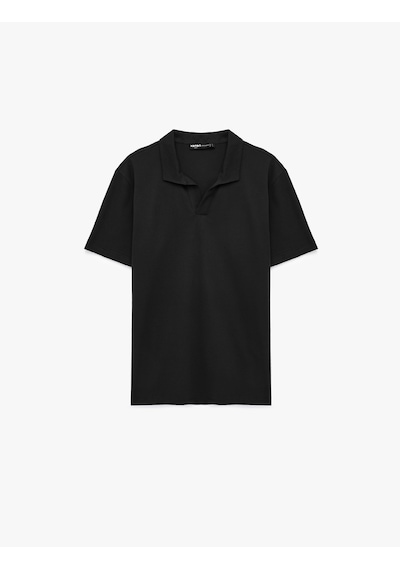 Koton Regular Fit Pamuklu Pike Kumaş Kısa Kollu Polo Yaka Tişört Siyah 6sam10284mk