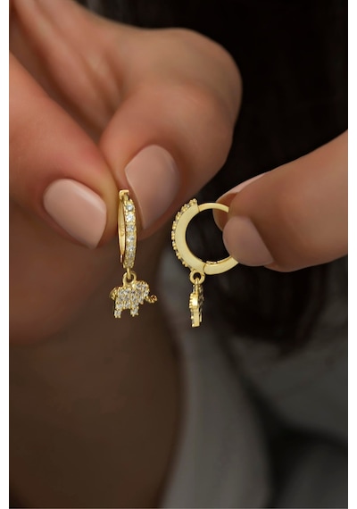 925 Ayar Gümüş Sallantılı Gold Fil Küpe Altın