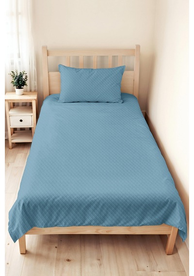 Mavi Modern Genç Odası Tek Kişilik Pike Takımı - Kapitone Düz Açık Mavi 160x220 Cm Yatak Örtüsü Pamuksu Kekik Sükuneti