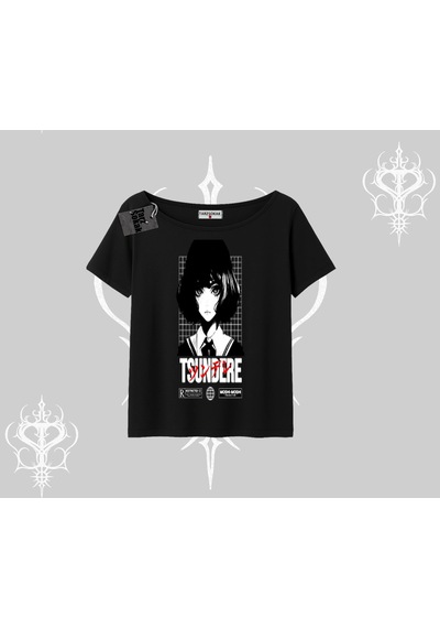 Tarzsokak Kayık Yaka Tshirt Tsundere Anime Japanese Style Baskılı Siyah