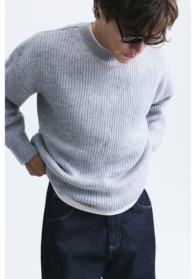 Vamos Oversize Fitilli Triko Kazak Gri Melanj