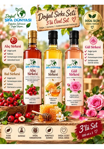 Alıç -bal -gül Sirkesi 3 X 500 Ml Doğal Fermantasyon