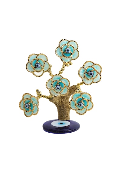 Feng Shui Nazar Boncuğu Çiçeği Hayat Ağacı Biblo Servet Çakra Şans Ağacı Mavi Göz Gül Ağacı 15 Cm. 44630224