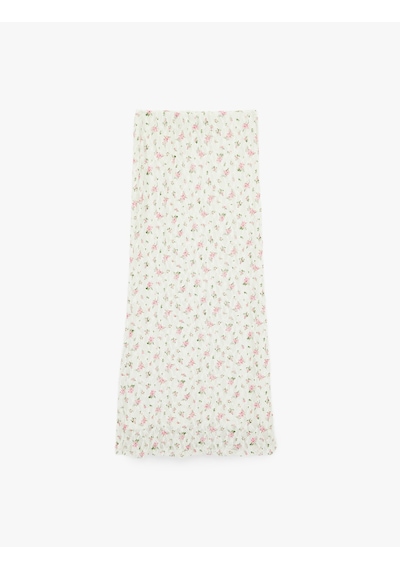 Koton A Kesim Slim Fit Çiçekli Midi Dantel Etek Beyaz Desenli 6sak10027uk Beyaz Desenli
