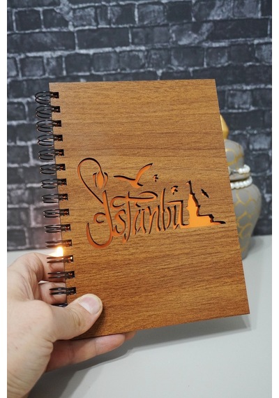 Istanbul Ahşap Kapaklı Defter - Ajanda - Günlük - A5 Notebook Çizgisiz Defter Ahşap Rengi Ceviz