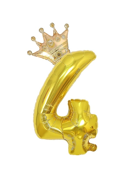4 Gold Rakam ve Kral Tacı Folyo Balon Doğum Günü Parti Kutlama Seti