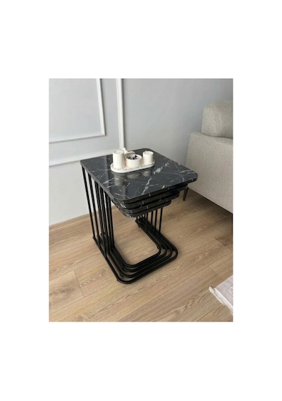 4'lü Tekerlekli Sehpa Siyah Carrara Çok Renkli