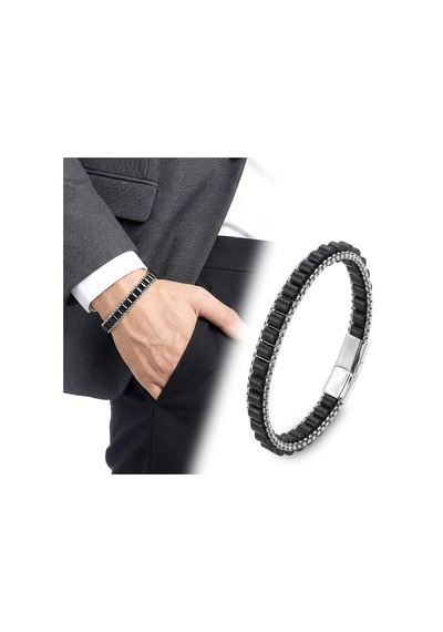Premium Oniks Doğal Taşlı Hasır Örgü Zincirli Erkek Çelik Bileklik 31832b28d11 - 21 Cm Siyah