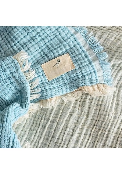 Müslin Pike Tek Kişilik, 100% Pamuk 4 Katlı Kaliteli Müslin Yatak Örtüsü, Dekoratif Şık Yumuşak Hafif Yazlık Pike Açık Mavi, Tek Kişilik 160x220 Cm Açık Indigo