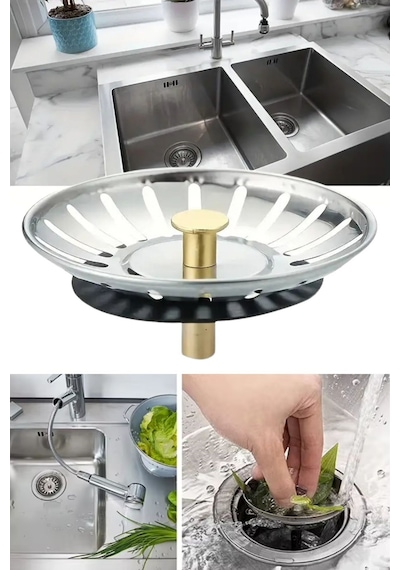 Büro Ev Ofis Mutfağı İçin Paslanmaz Çelik Evye Lavabo Gider Süzgeci Atık Gıda Tıpası