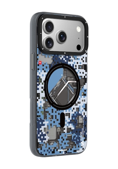 Apple Uyumlu iPhone 17 Pro Max  Kılıf M-safe Şarj Özellikli Youngkit Camouflage Sykell Serisi Kapak Mavi Mavi