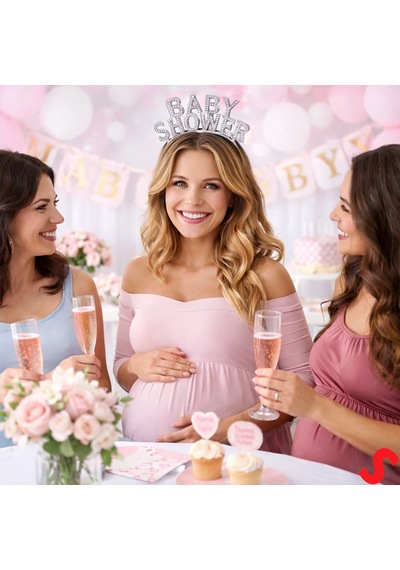 Baby Shower, Parlak Metal Görünümlü Plastik Taç - Gümüş 0-99