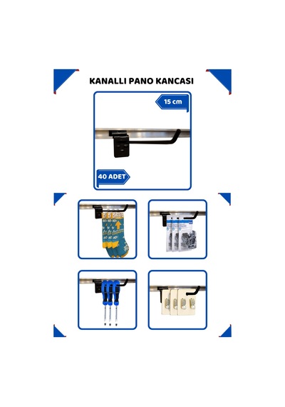 Kanallı Pano Kancası 15 Cm Siyah Raf Askısı Raf Kancası Mağaza Düzenleme 40 Adet
