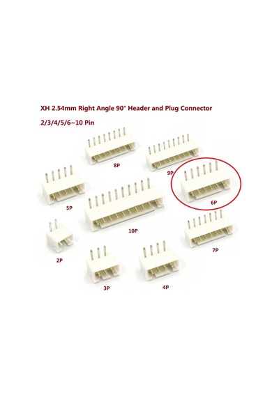6 Pin Jst-xh 2.54 Tunik Konnektör Erkek Eğik 90