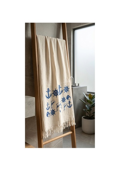 %100 Pamuk 4 Katlı Müslin Kumaş Plaj Havlusu / Peştemal / Banyo / Hamam Havlusu 90 X 190 Cm Ekru - 867220536 Ekru