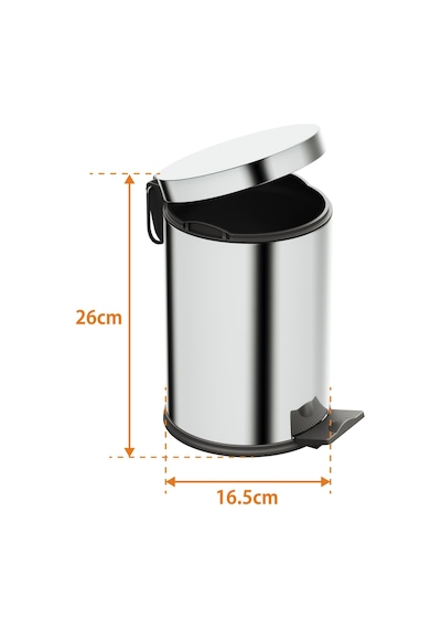 Aqua Bagno Basic Çöp Kovası - Pedallı 3 L, Parlak Krom Paslanmaz Krom
