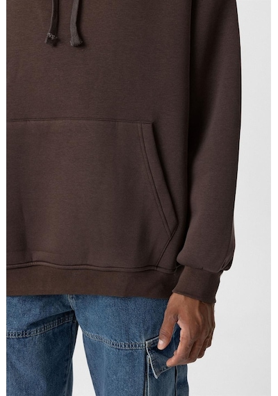 Vamos Basic Oversize Yıkamalı Hoodie Kahve