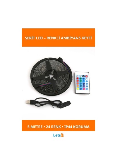 Rgb Kumandalı 30 Led Usb Aydınlatma Şeridi 5m 1 Adet