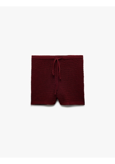 Koton Beli Bağcıklı Normal Bel Triko Mini Şort Bordo 5sal40001ıt Bordo