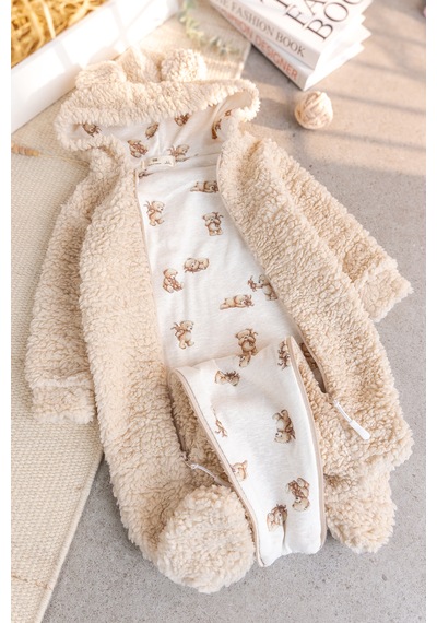 Babymod Kışlık Premium Kalite Kız Peluş Erkek Bebek Tulum Bej