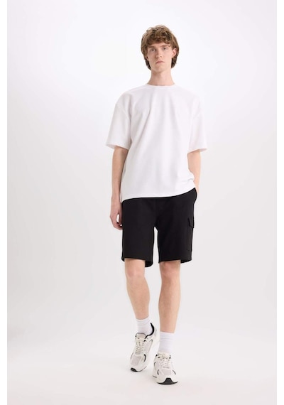DeFacto Regular Fit Dokulu Düz Paça Kargo Cepli Basic Düz Şort B8796AX25SMBK81