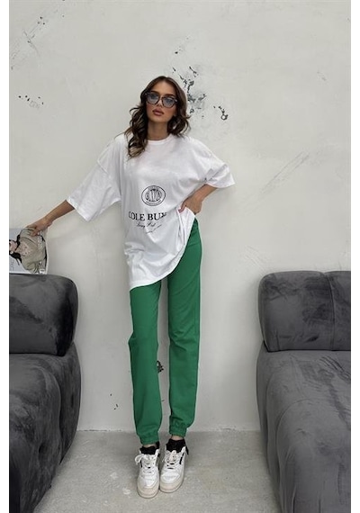 Moderie Butik Nicoline Baskılı Pantolon Takım 9473-10 Beyaz
