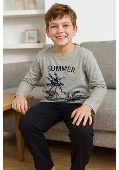 Çocuk Pijama Takımı %100 Pamuk Gri