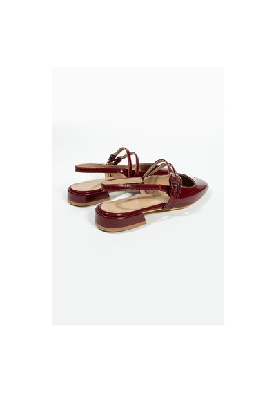 Duxal Shoes Care Kadın Küt Burun Çift Kemer Detay Kısa Topuklu- Babet Bordo