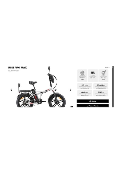 Rks Rs3 Pro Max 250 W Beyaz Katlanabilir Elektrikli Bisiklet