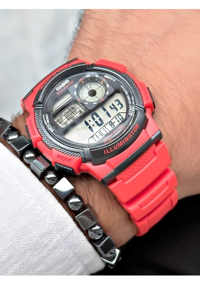 Casio Nda3185 Dünya Saati Takvimli Erkek Kol Saati Kırmızı + Bileklik