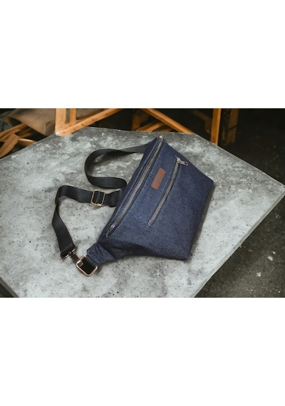 Mebes Kot Denim Bel Çantası Kadın Erkek Kullanımına Uygun Lacivert Renk Lacivert