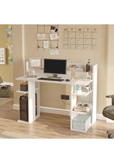 Pantego 124cm Çalışma Masası Bilgisayar Masası Raflı Beyaz Pan1-w Beyaz