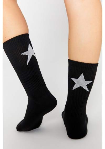 Bamboo Star Bambu Kadın Siyah-beyaz Tenis Kolej Yıldız Desenli Premium Dikişsiz Soket Çorap 2 Li Asorti Paket Çok Renkli